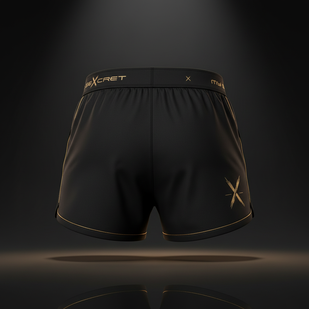 Short deportivo visto por detrás en negro y dorado