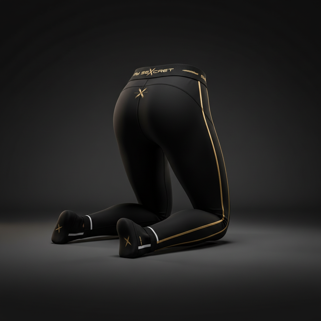Leggings deportivos vistos por detrás en negro y dorado